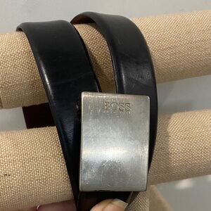 BOSS Hugo Boss Black Leather Belt with Silver Buckle Size 34 Made in Germany